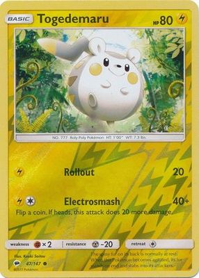 Togedemaru - 47/147 - Common Reverse Holo Sun &amp; Moon: Burning Shadows Reverse Holo Singles