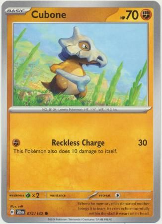Cubone - 072/142 - Common Scarlet &amp; Violet: Stellar Crown Singles