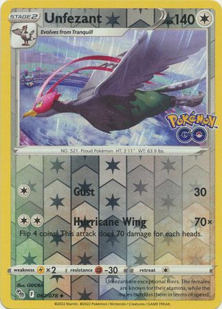 Unfezant - 063/078 - Uncommon Reverse Holo Pokemon Go Reverse Holo Singles (Español)
