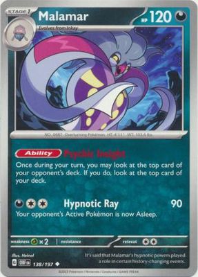 Malamar - 138/197 - Uncommon Scarlet &amp; Violet: Obsidian Flames Singles
