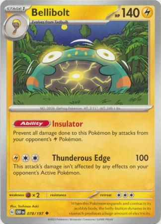 Bellibolt - 078/197 - Uncommon Scarlet &amp; Violet: Obsidian Flames Singles