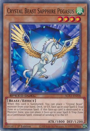 Crystal Beast Sapphire Pegasus - SGX1-ENF08 - Common 1st Edition Speed Duel GX Duel Academy Box Singles