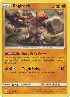 Regirock - 53/111 - Rare Sun &amp; Moon: Crimson Invasion Singles