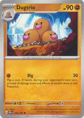 Dugtrio - 104/197 - Uncommon Scarlet &amp; Violet: Obsidian Flames Singles
