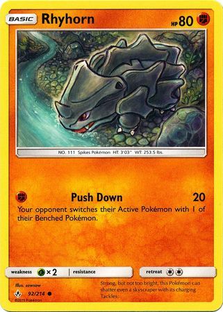 Rhyhorn - 92/214 - Common Sun &amp; Moon: Unbroken Bonds Singles