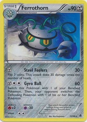 Ferrothorn - 72/98 - Rare Reverse Holo Black &amp; White 2: Emerging Powers Reverse Holo Singles