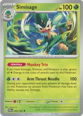 Simisage - 005/182 - Uncommon Scarlet &amp; Violet: Paradox Rift Singles