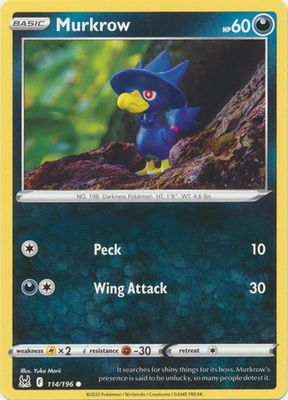 Murkrow - 114/196 - Common Sword &amp; Shield: Lost Origin Singles