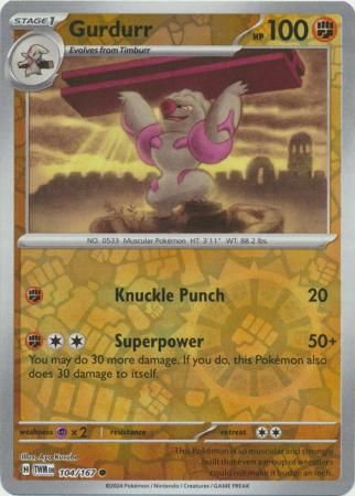 Gurdurr - 104/167 - Common Reverse Holo Scarlet &amp; Violet: Twilight Masquerade Reverse Holo Singles