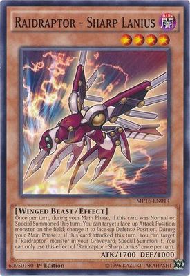 Raidraptor - Sharp Lanius - MP16-EN014 - Common 1st Edition Yu-Gi-Oh! 2016 Mega-Tins 1st Edition Singles