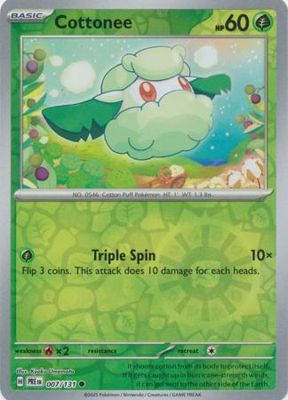 Cottonee - 007/131 - Common Reverse Holo Scarlet &amp; Violet: Prismatic Evolutions Reverse Holo Singles