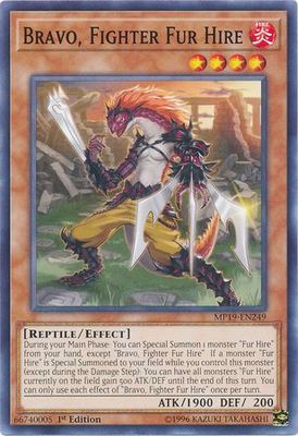 Bravo, Fighter Fur Hire - MP19-EN249 - Common 1st Edition Yu-Gi-Oh! 2019 Mega-Tins: Gold Sarcophagus Tin Mega Pack Singles