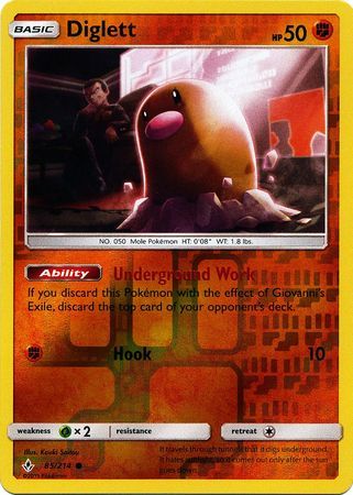 Diglett - 85/214 - Common Reverse Holo Sun &amp; Moon: Unbroken Bonds Reverse Holo Singles