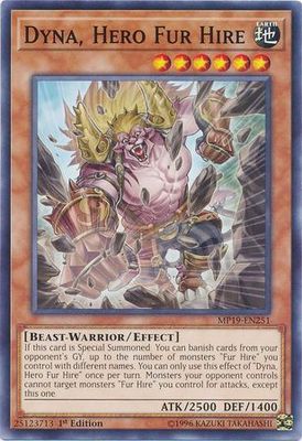 Dyna, Hero Fur Hire - MP19-EN251 - Common 1st Edition Yu-Gi-Oh! 2019 Mega-Tins: Gold Sarcophagus Tin Mega Pack Singles