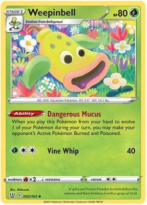Weepinbell - 002/163 - Uncommon Sword &amp; Shield: Battle Styles Singles
