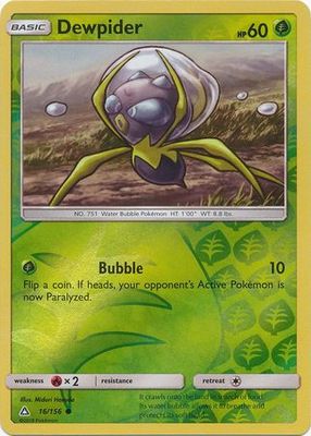 Dewpider - 16/156 - Common Reverse Holo Sun &amp; Moon: Ultra Prism Reverse Holo Singles