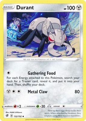 Durant - 132/192 - Uncommon Sword &amp; Shield: Rebel Clash Singles