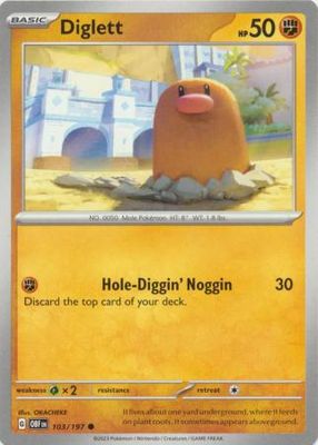 Diglett - 103/197 - Common Scarlet &amp; Violet: Obsidian Flames Singles