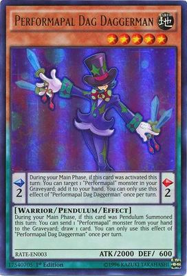 Performapal Dag Daggerman - RATE-EN003 - Ultra Rare 1st Edition Raging Tempest 1st Edition Singles