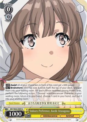 Indoors Preference, Kaede Azusagawa - Rascal Does Not Dream of Bunny Girl Senpai (SBY/W64) Rascal Does Not Dream of Bunny Girl Senpai