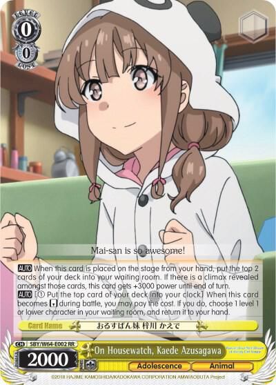 On Housewatch, Kaede Azusagawa - Rascal Does Not Dream of Bunny Girl Senpai (SBY/W64)