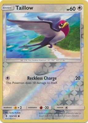 Taillow - 103/145 - Common Reverse Holo Sun &amp; Moon: Guardians Rising Reverse Holo Single