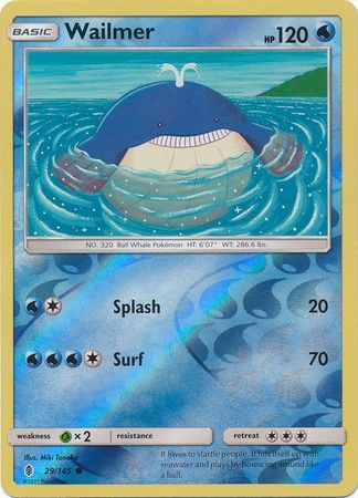 Wailmer - 29/145 - Common Reverse Holo Sun &amp; Moon: Guardians Rising Reverse Holo Singles
