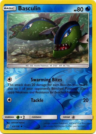 Basculin - 43/236 - Uncommon Reverse Holo Sun &amp; Moon: Unified Minds Reverse Holo Singles