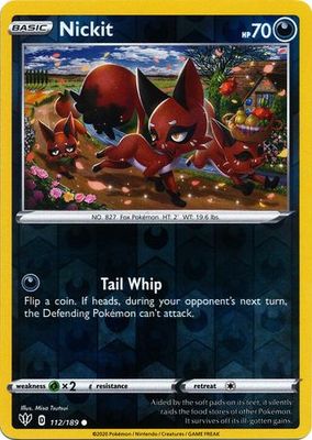 Nickit - 112/189 - Common Reverse Holo Sword &amp; Shield: Darkness Ablaze Reverse Holo Singles