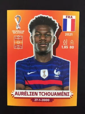 Pegatina Aurelien Tchouameni Panini Mundial Qatar 2022 / Naranja #FRA 13