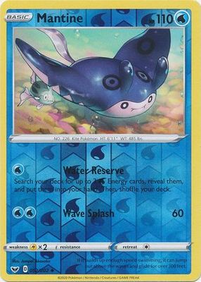 Mantine - 052/202 - Uncommon Reverse Holo Sword &amp; Shield (Base Set) Reverse Holo Singles