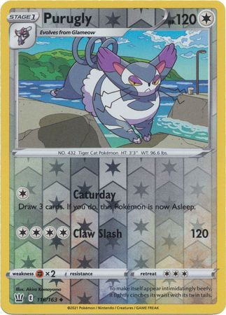 Purugly - 116/163 - Uncommon Reverse Holo Sword &amp; Shield: Battle Styles Reverse Holo Singles