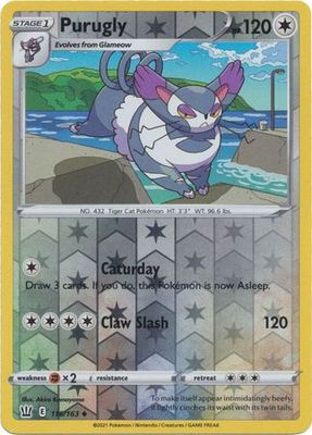 Purugly - 116/163 - Uncommon Reverse Holo Sword &amp; Shield: Battle Styles Reverse Holo Singles