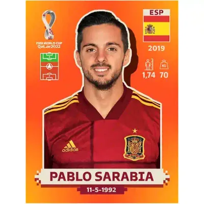 Pablo Sarabia Esp 19 - Pegatina Panini Qatar Copa Mundial 2022
