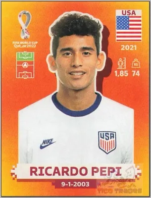 Ricardo Pepi Orange - USA16  Pegatina Panini Qatar Copa Mundial 2022