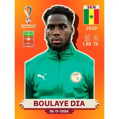 Boulaye Dia Sen 15 , Pegatina Panini Qatar Copa Mundial 2022