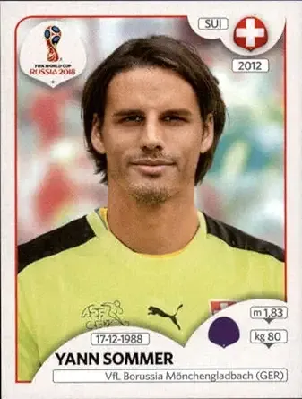 2018 Panini World Cup Stickers Russia #374 Yann Sommer Switzerland Official Album Stickers in Raw (NM or Better) Condition