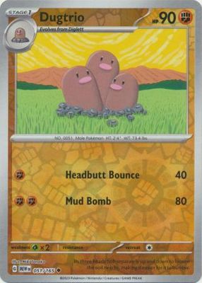 Dugtrio - 051/165 - Uncommon Reverse Holo Scarlet &amp; Violet 151 Reverse Holo Singles