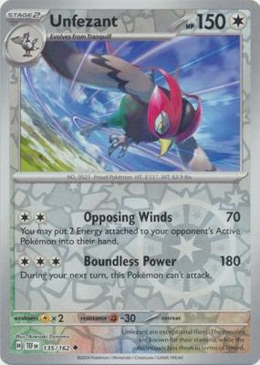 Unfezant - 135/162 - Uncommon Reverse Holo Scarlet &amp; Violet: Temporal Forces Reverse Holo Singles