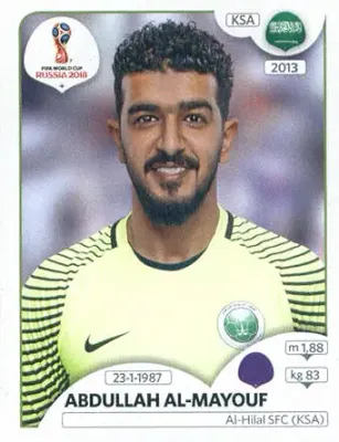 Abdullah Al-Mayouf 2018 Panini World Cup Stickers Russia #42 Saudi Arabia Soccer Sticker