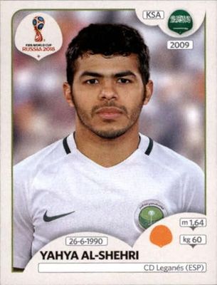 Yahya Al-Shehri 2018 Panini World Cup Stickers Russia #54 Saudi Arabia Soccer