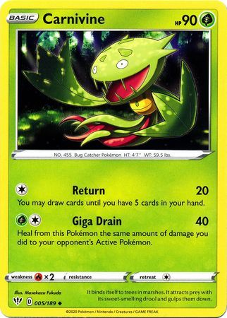 Carnivine - 005/189 - Uncommon Sword &amp; Shield: Darkness Ablaze Singles