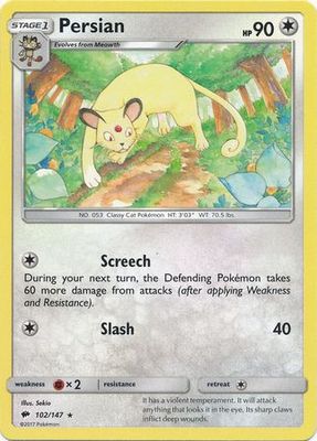 Persian - 102/147 - Rare Sun &amp; Moon: Burning Shadows Singles