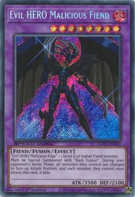 Evil HERO Malicious Fiend - SGX3-ENA21 - Secret Rare 1st Edition Speed Duel GX: Duelists of Shadows Singles
