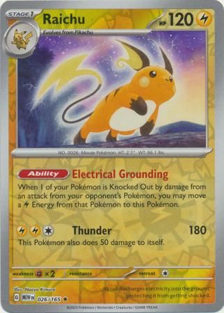 Raichu - 026/165 - Holo Rare Reverse Holo Scarlet &amp; Violet 151 Reverse Holo Singles