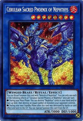 Cerulean Sacred Phoenix of Nephthys - HISU-EN006 - Secret Rare 1st Edition Hidden Summoners Singles