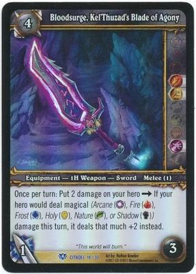Bloodsurge, Kel&#39;Thuzad&#39;s Blade of Agony - Citadel 18/30 - Rare WoW: Assault on the Icecrown Citadel Raid Deck foil