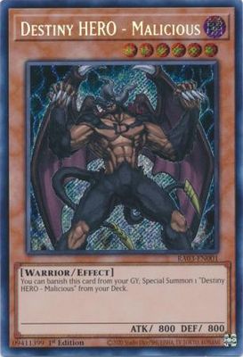 Destiny HERO - Malicious - RA03-EN001 - Secret Rare 1st Edition Quarter Century Bonanza 1st Edition Singles