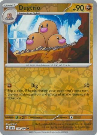 Dugtrio - 104/197 - Uncommon Reverse Holo Scarlet &amp; Violet: Obsidian Flames Reverse