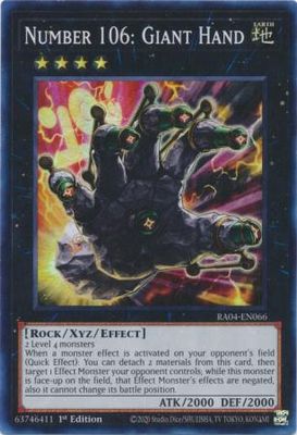 Number 106: Giant Hand - RA04-EN066 - Super Rare 1st Edition Quarter Century Stampede 1st Edition Singles